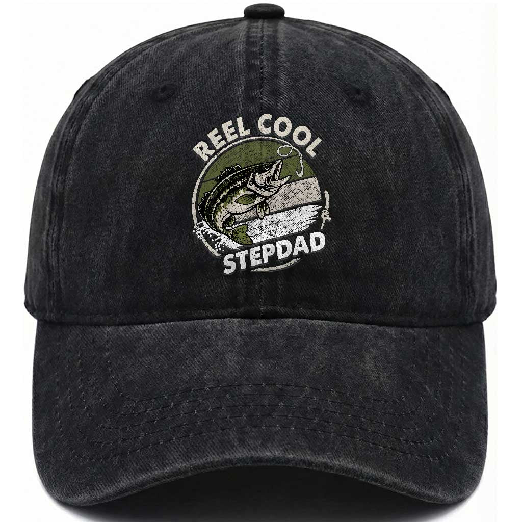 Reel Cool Stepdad Washed Cotton Baseball Cap Fathers Day Gift for Fisherman Bonus Dad