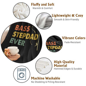 Fishing Bonus Dad Throw Blanket Retro Bass Stepdad Ever Fathers Day Fisherman TS10 Print Your Wear