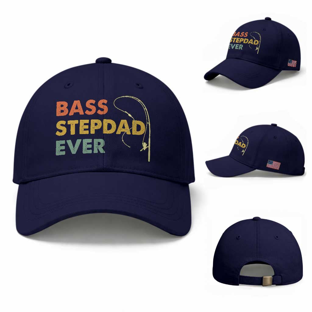 Fishing Bonus Dad Baseball Cap Retro Bass Stepdad Ever Fathers Day Fisherman TS10 Baseball Cap Universal Fit Dark Blue Print Your Wear