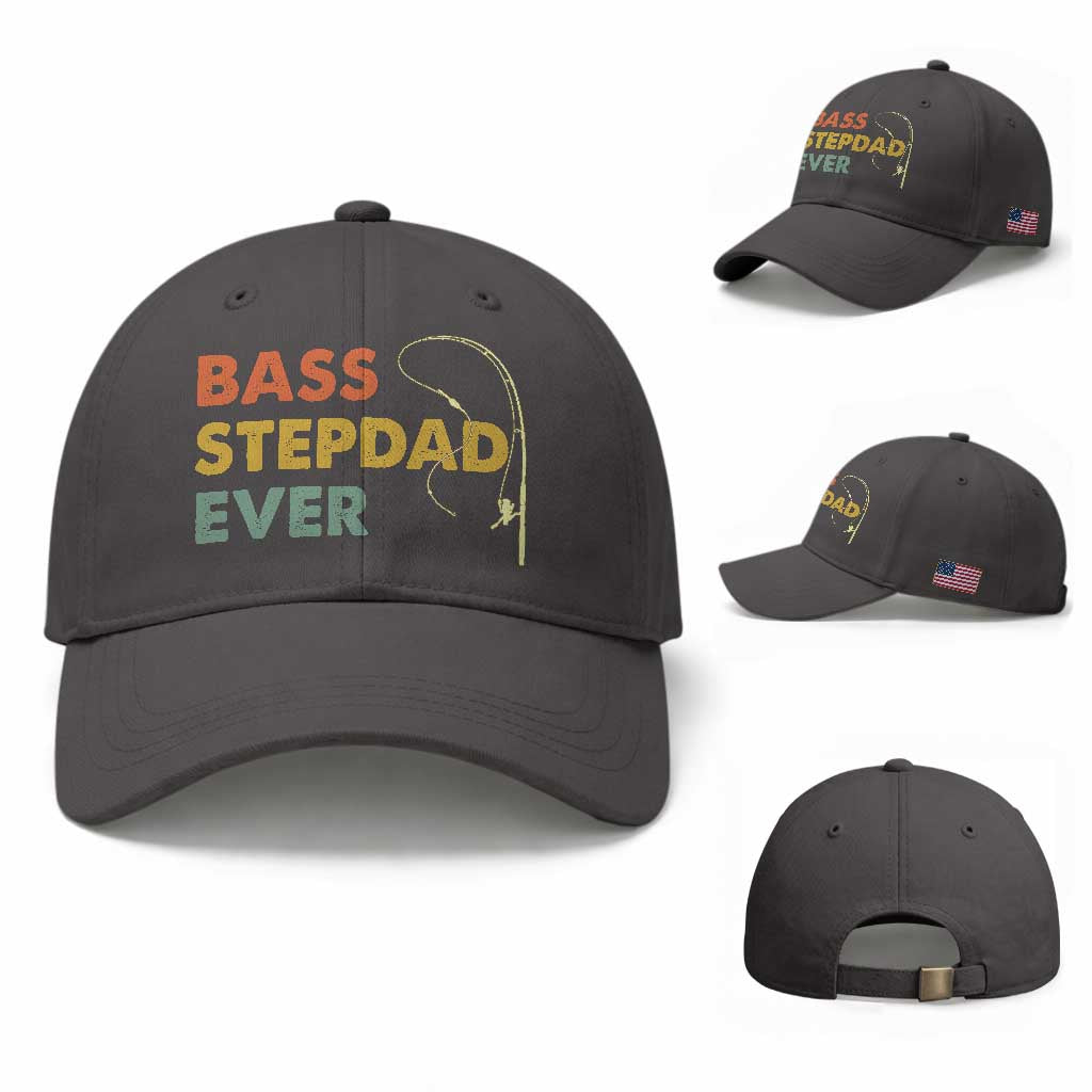 Fishing Bonus Dad Baseball Cap Retro Bass Stepdad Ever Fathers Day Fisherman TS10 Baseball Cap Universal Fit Dark Gray Print Your Wear