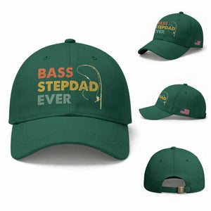 Fishing Bonus Dad Baseball Cap Retro Bass Stepdad Ever Fathers Day Fisherman TS10 Baseball Cap Universal Fit Irish Green Print Your Wear