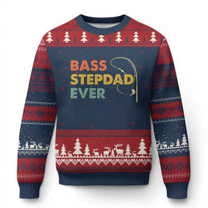 Fishing Bonus Dad Ugly Christmas Sweater Retro Bass Stepdad Ever Fathers Day Fisherman TS10 Navy Red Print Your Wear