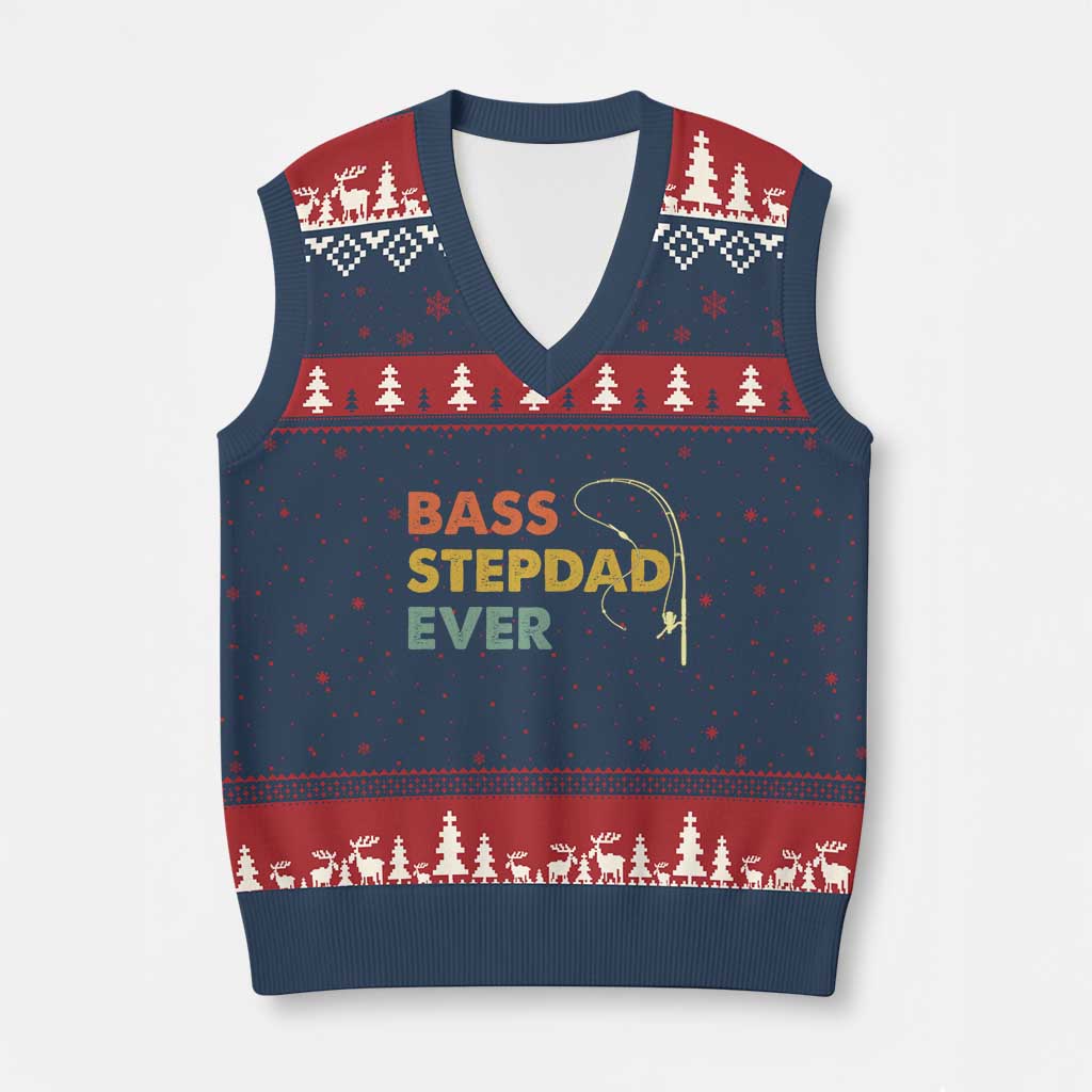 Fishing Bonus Dad V-Neck Knit Sweater Vest Retro Bass Stepdad Ever Fathers Day Fisherman TS10 Navy Red Print Your Wear
