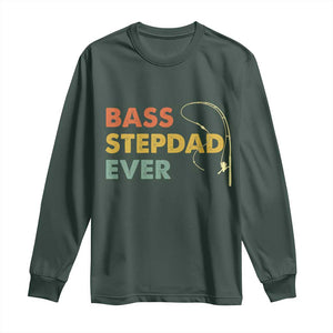 Fishing Bonus Dad Long Sleeve Shirt Retro Bass Stepdad Ever Fathers Day Fisherman TS10 Dark Forest Green Print Your Wear