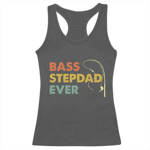 Fishing Bonus Dad Racerback Tank Top Retro Bass Stepdad Ever Fathers Day Fisherman TS10 Dark Heather Print Your Wear