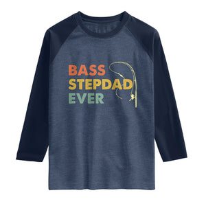 Fishing Bonus Dad Raglan Shirt Retro Bass Stepdad Ever Fathers Day Fisherman TS10 Heather Denim Navy Print Your Wear