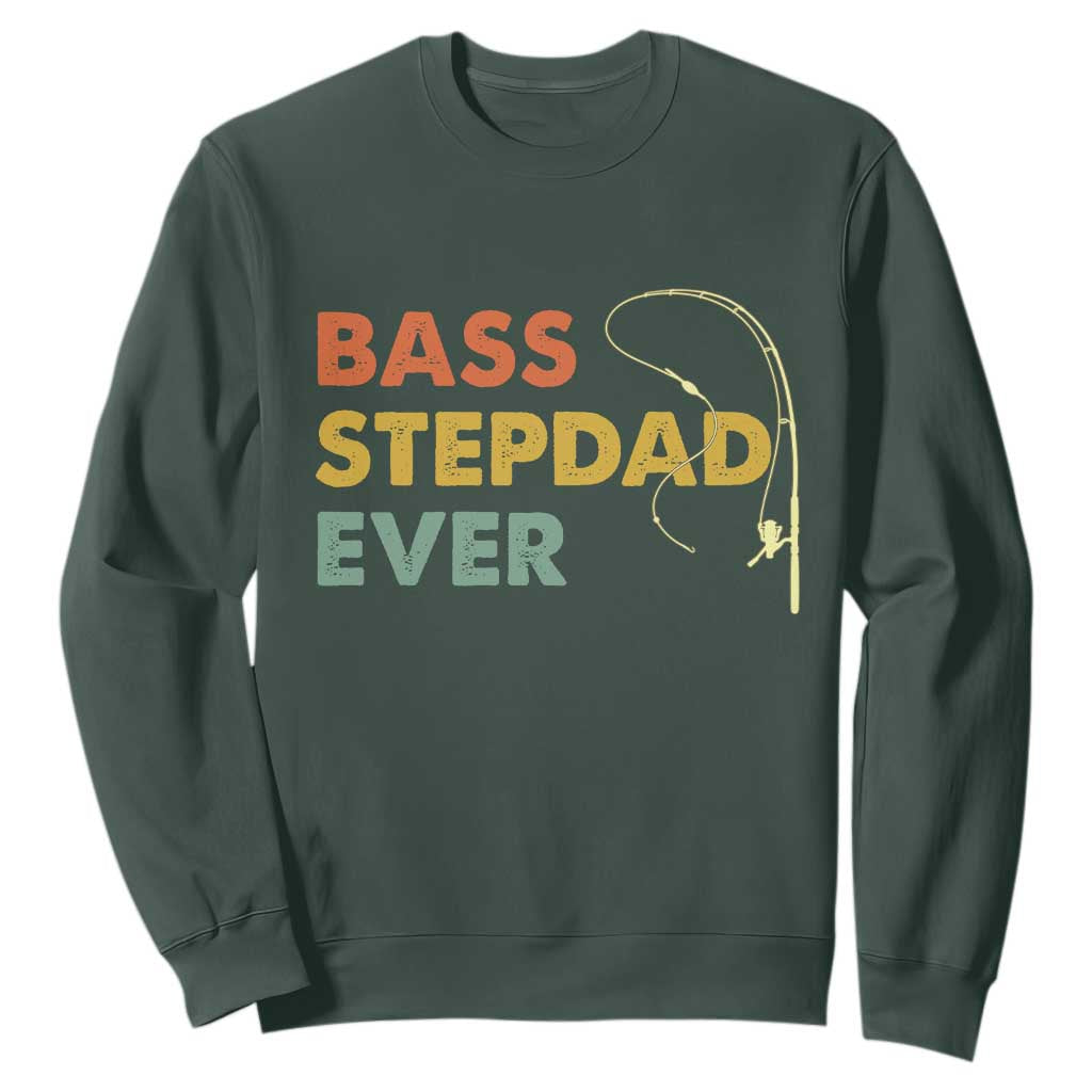 Fishing Bonus Dad Sweatshirt Retro Bass Stepdad Ever Fathers Day Fisherman TS10 Dark Forest Green Print Your Wear