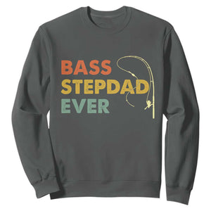 Fishing Bonus Dad Sweatshirt Retro Bass Stepdad Ever Fathers Day Fisherman TS10 Dark Heather Print Your Wear