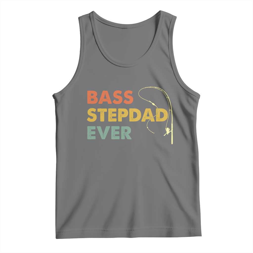 Fishing Bonus Dad Tank Top Retro Bass Stepdad Ever Fathers Day Fisherman TS10 Black Heather Print Your Wear