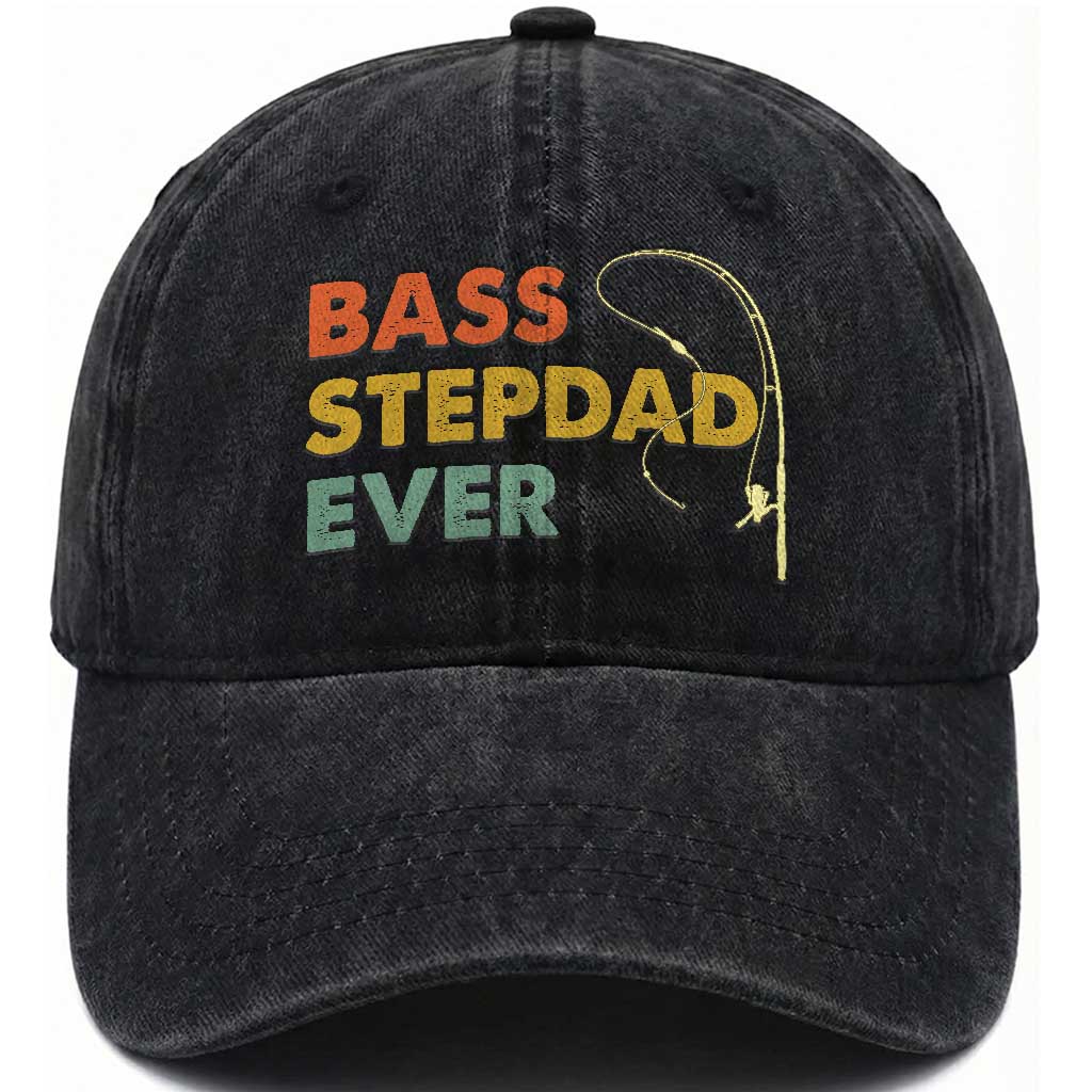 Fishing Bonus Dad Washed Cotton Baseball Cap Retro Bass Stepdad Ever Fathers Day Fisherman TS10 Print Your Wear