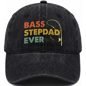 Fishing Bonus Dad Washed Cotton Baseball Cap Retro Bass Stepdad Ever Fathers Day Fisherman TS10 Print Your Wear