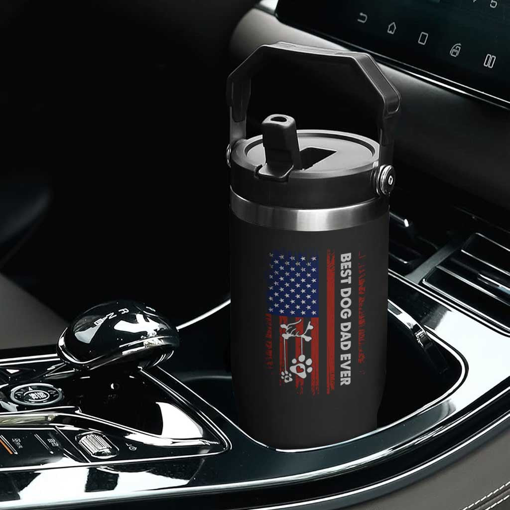 Best Dog Dad Ever Flip Straw Tumbler Fathers Day Gift From Dog USA Flag Puppy Lover Paw