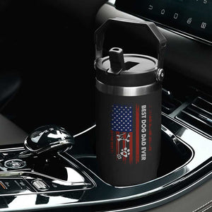 Best Dog Dad Ever Flip Straw Tumbler Fathers Day Gift From Dog USA Flag Puppy Lover Paw