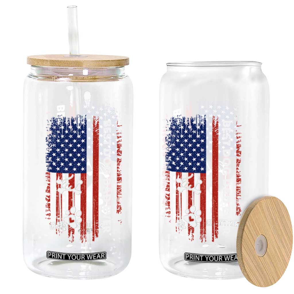 Best Dog Dad Ever Glass Can Fathers Day Gift From Dog USA Flag Puppy Lover Paw