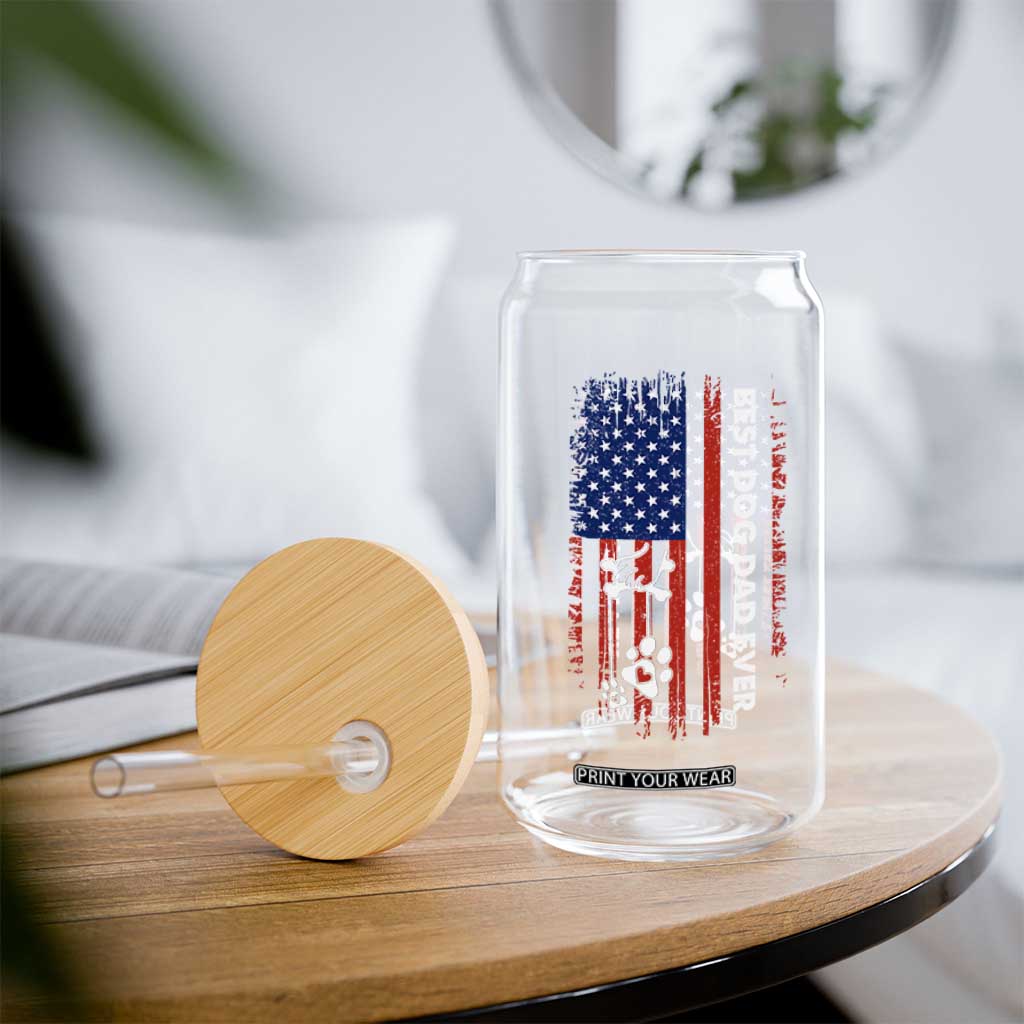 Best Dog Dad Ever Glass Can Fathers Day Gift From Dog USA Flag Puppy Lover Paw