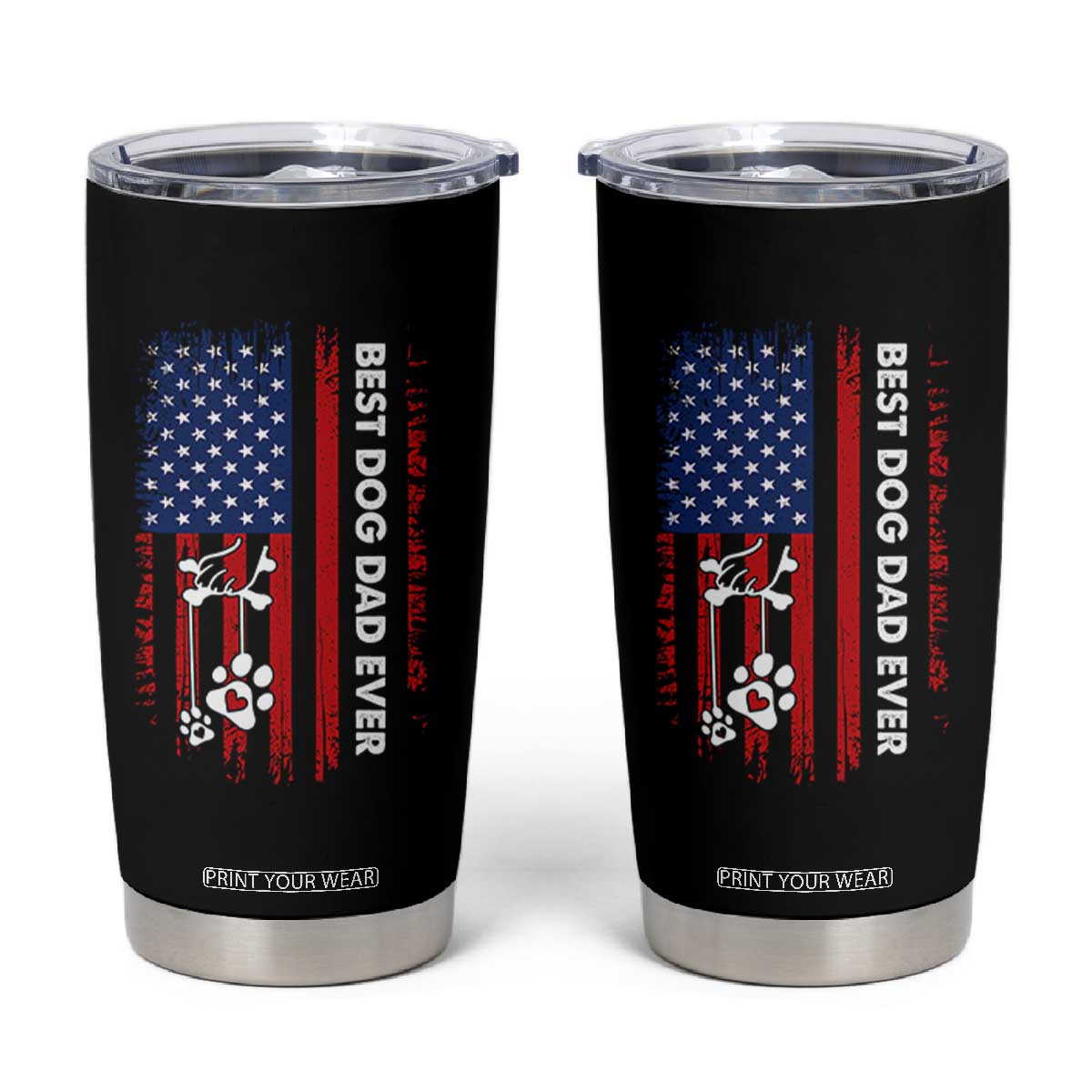 Best Dog Dad Ever Tumbler Cup Fathers Day Gift From Dog USA Flag Puppy Lover Paw