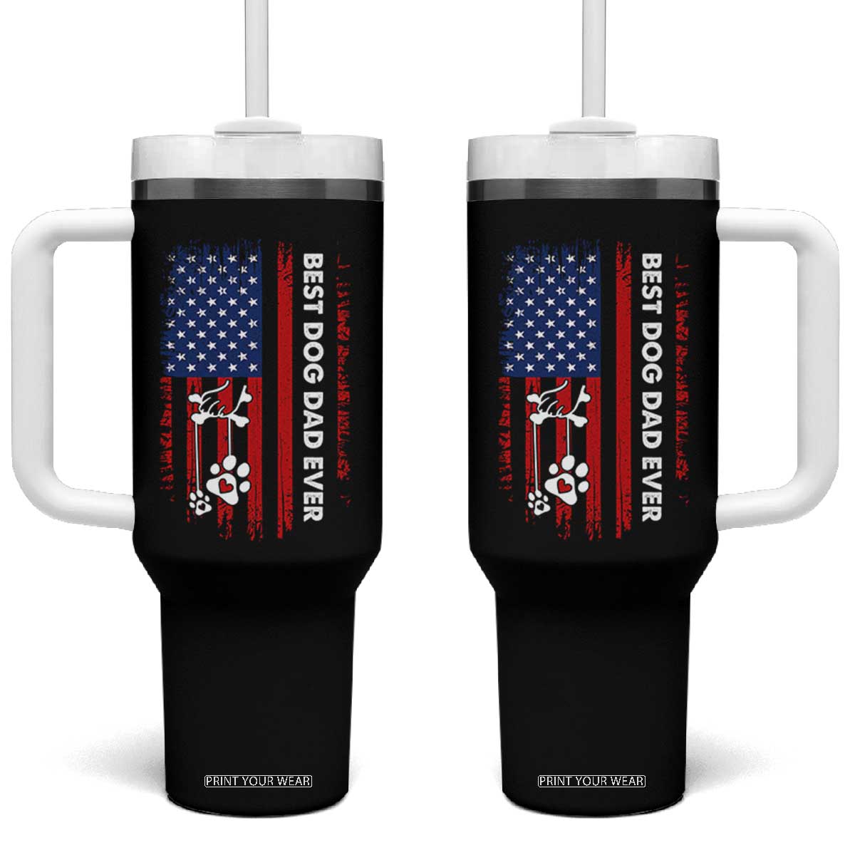 Best Dog Dad Ever Tumbler With Handle Fathers Day Gift From Dog USA Flag Puppy Lover Paw TS10 One Size: 40 oz Black Print Your Wear
