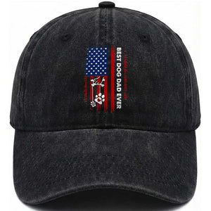 Best Dog Dad Ever Washed Cotton Baseball Cap Fathers Day Gift From Dog USA Flag Puppy Lover Paw