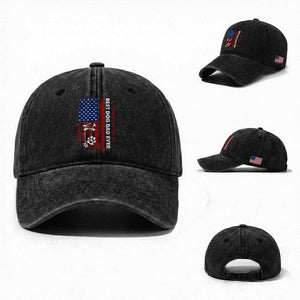Best Dog Dad Ever Washed Cotton Baseball Cap Fathers Day Gift From Dog USA Flag Puppy Lover Paw