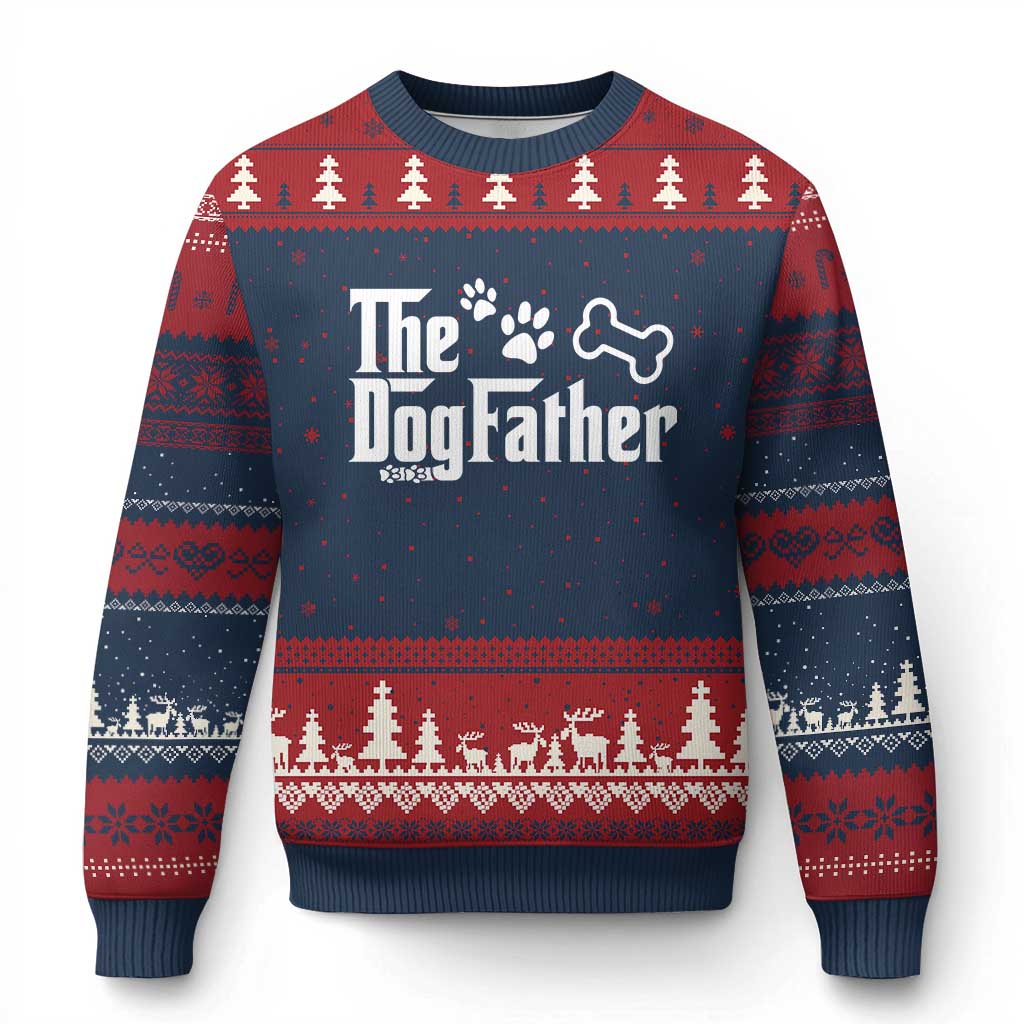 Dog Dad Ugly Christmas Sweater The Dogfather Fathers Day Gift For Dog Lovers TS10 Navy Red Print Your Wear