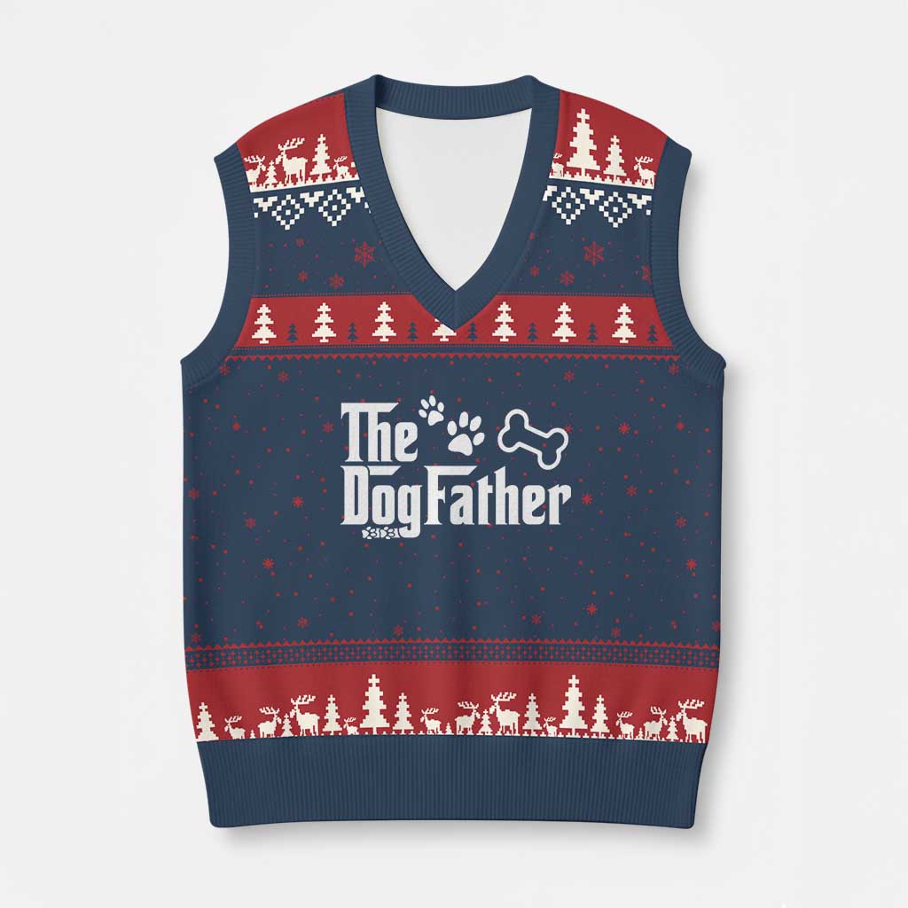 Dog Dad V-Neck Knit Sweater Vest The Dogfather Fathers Day Gift For Dog Lovers