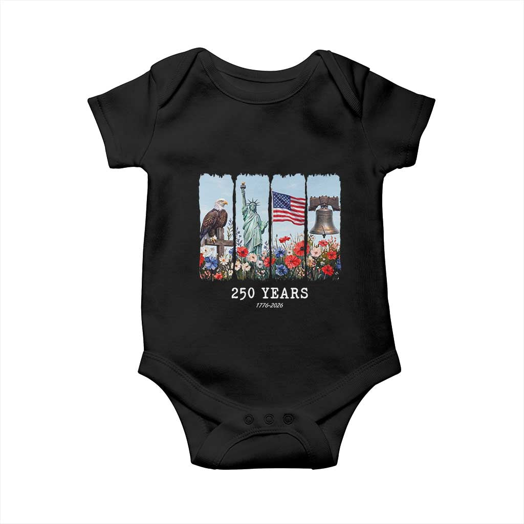 250 Years American 1776 2026 Baby Onesie 250th 4th July Independence Day Eagle Statue of Liberty Flag