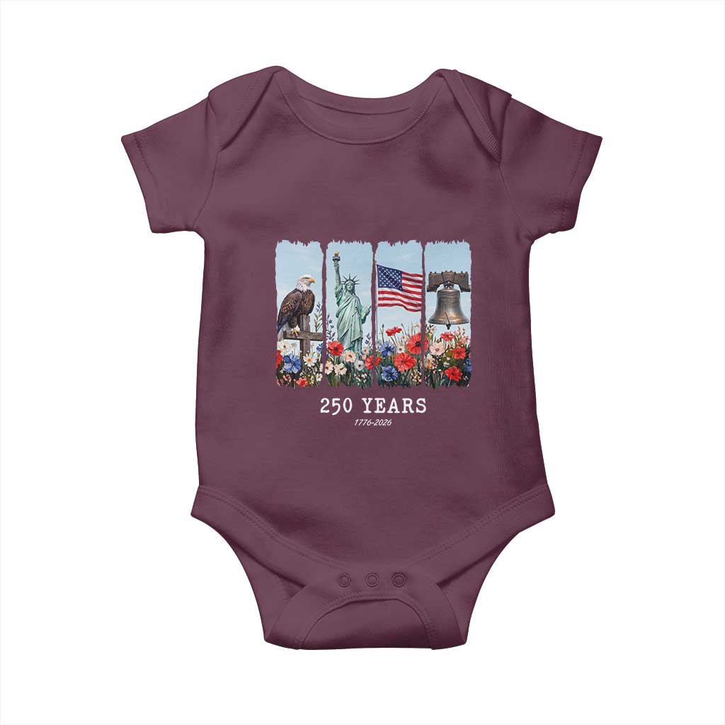 250 Years American 1776 2026 Baby Onesie 250th 4th July Independence Day Eagle Statue of Liberty Flag