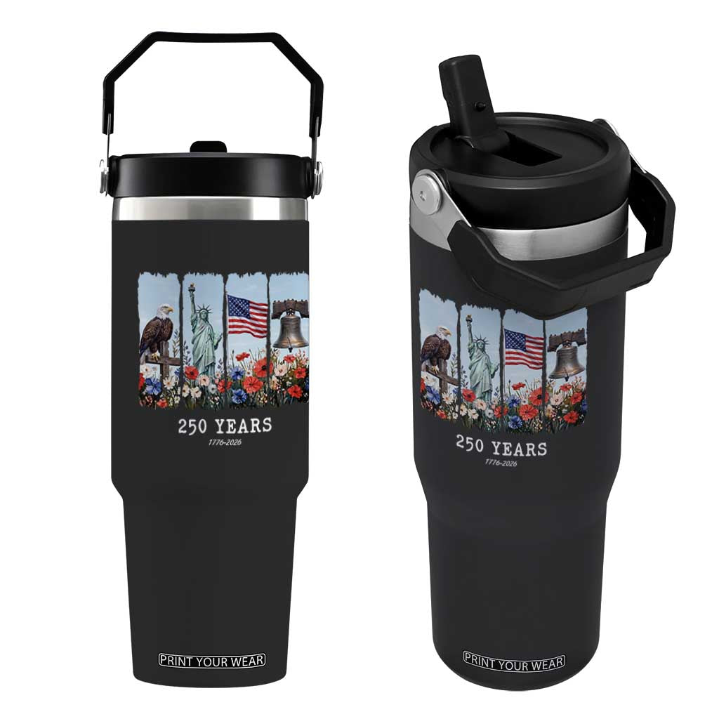 250 Years American 1776 2026 Flip Straw Tumbler 250th 4th July Independence Day Eagle Statue of Liberty Flag