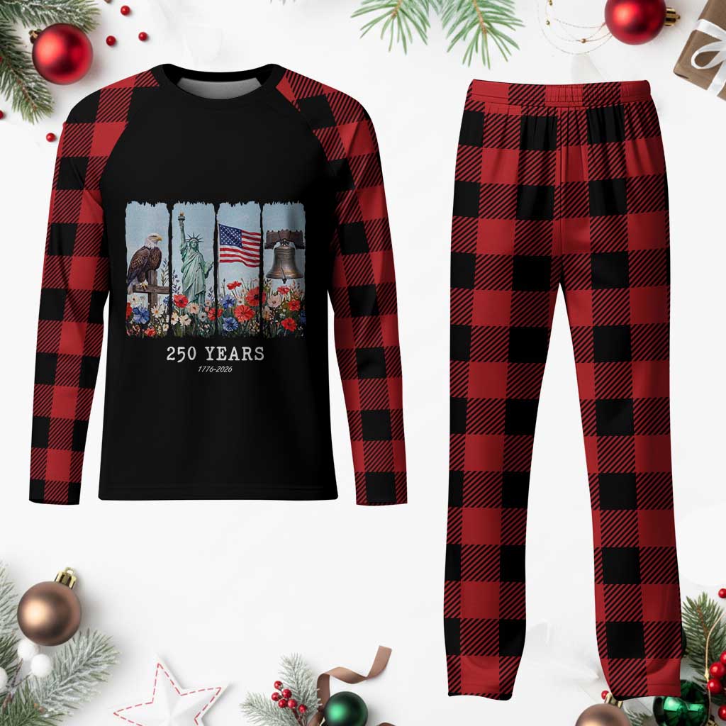 250 Years American 1776 2026 Plaid Pajama Set 250th 4th July Independence Day Eagle Statue of Liberty Flag
