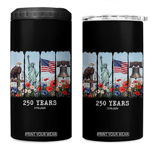 250 Years American 1776 2026 4 in 1 Can Cooler Tumbler 250th 4th July Independence Day Eagle Statue of Liberty Flag