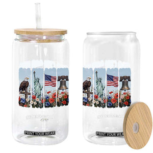 250 Years American 1776 2026 Glass Can 250th 4th July Independence Day Eagle Statue of Liberty Flag