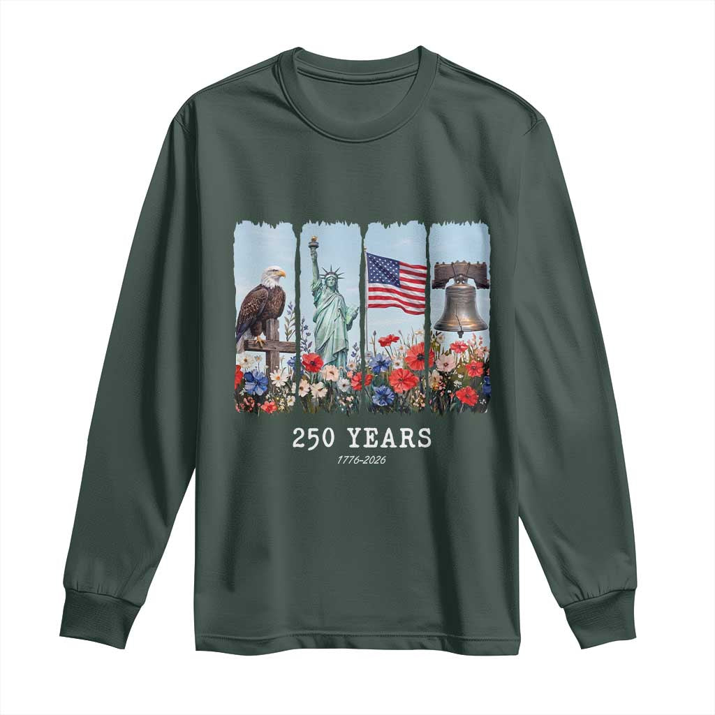 250 Years American 1776 2026 Long Sleeve Shirt 250th 4th July Independence Day Eagle Statue of Liberty Flag
