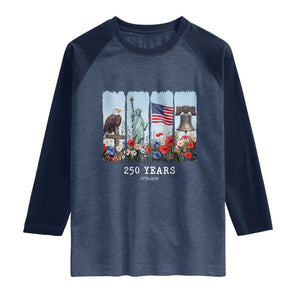 250 Years American 1776 2026 Raglan Shirt 250th 4th July Independence Day Eagle Statue of Liberty Flag