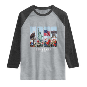 250 Years American 1776 2026 Raglan Shirt 250th 4th July Independence Day Eagle Statue of Liberty Flag