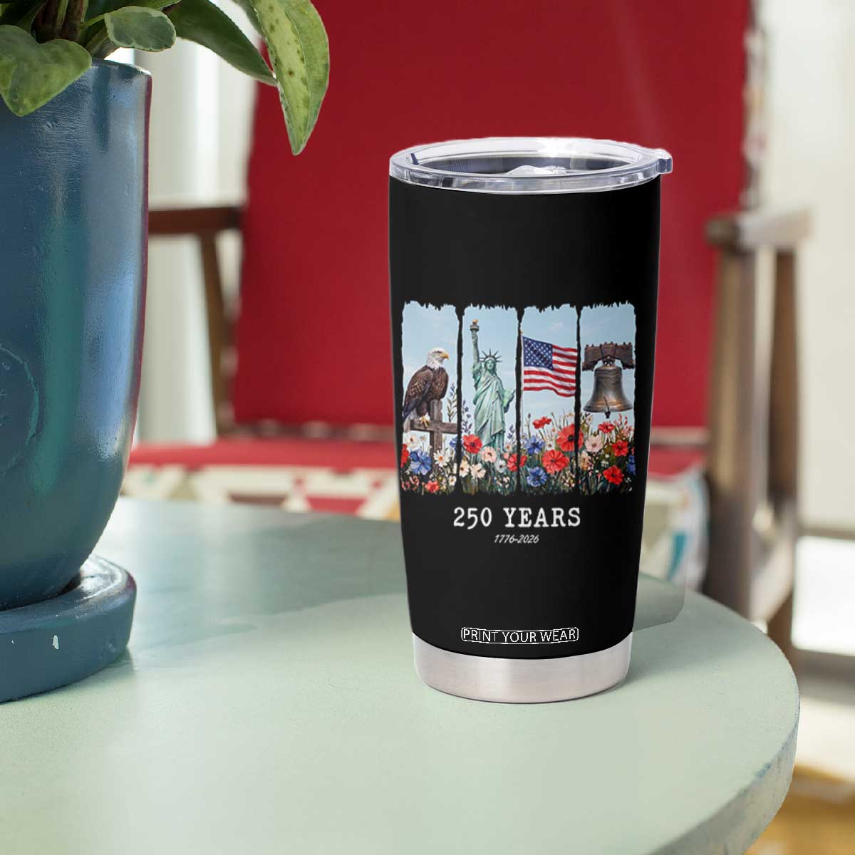 250 Years American 1776 2026 Tumbler Cup 250th 4th July Independence Day Eagle Statue of Liberty Flag