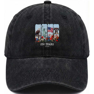 250 Years American 1776 2026 Washed Cotton Baseball Cap 250th 4th July Independence Day Eagle Statue of Liberty Flag