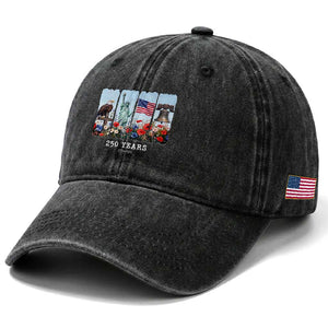 250 Years American 1776 2026 Washed Cotton Baseball Cap 250th 4th July Independence Day Eagle Statue of Liberty Flag