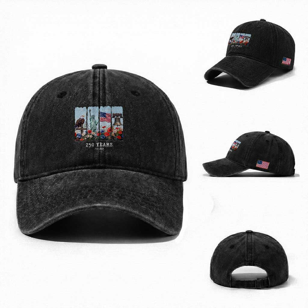 250 Years American 1776 2026 Washed Cotton Baseball Cap 250th 4th July Independence Day Eagle Statue of Liberty Flag