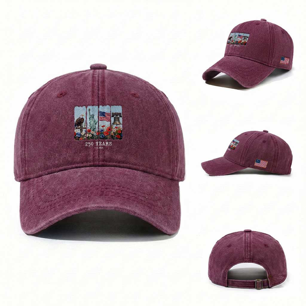 250 Years American 1776 2026 Washed Cotton Baseball Cap 250th 4th July Independence Day Eagle Statue of Liberty Flag