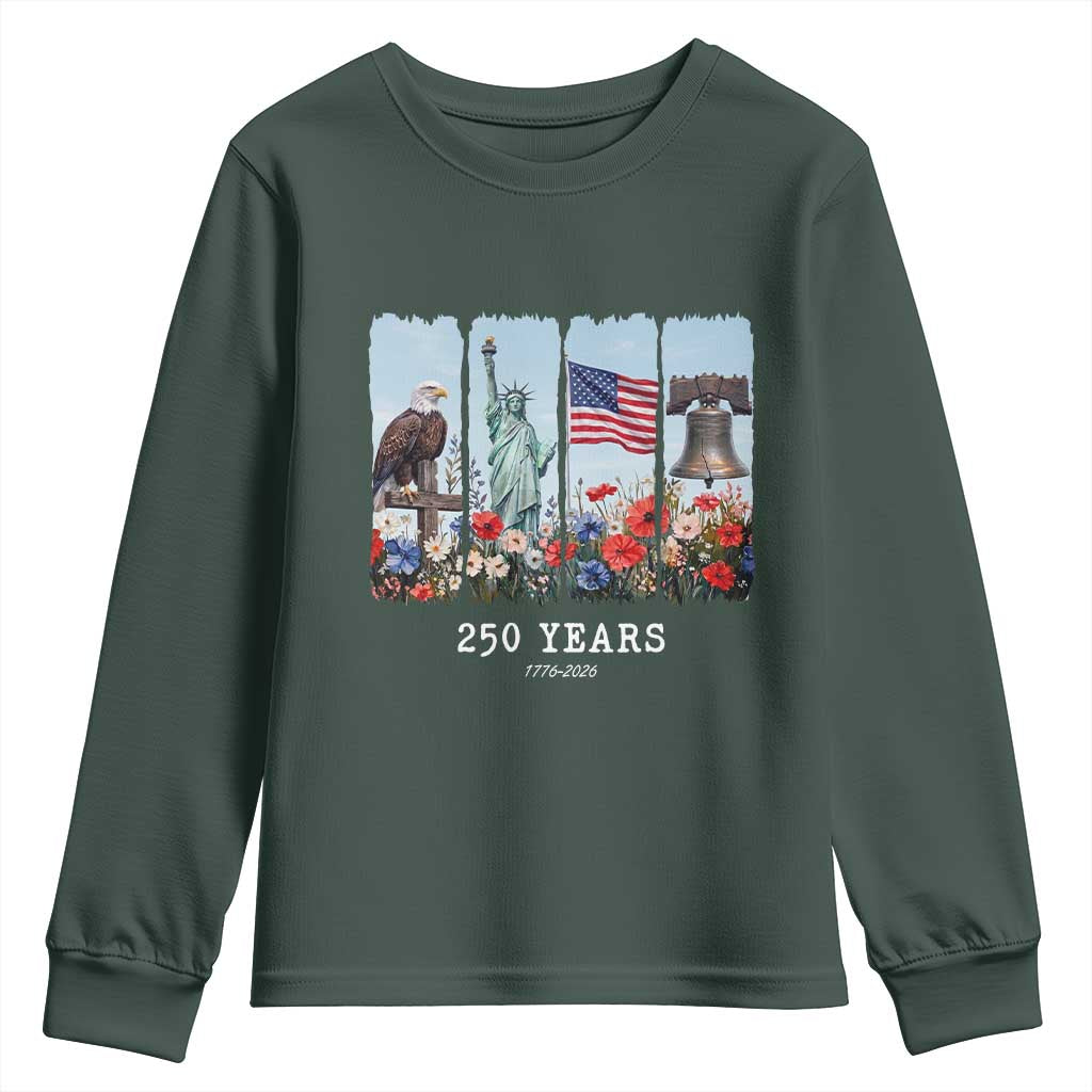 250 Years American 1776 2026 Youth Sweatshirt 250th 4th July Independence Day Eagle Statue of Liberty Flag