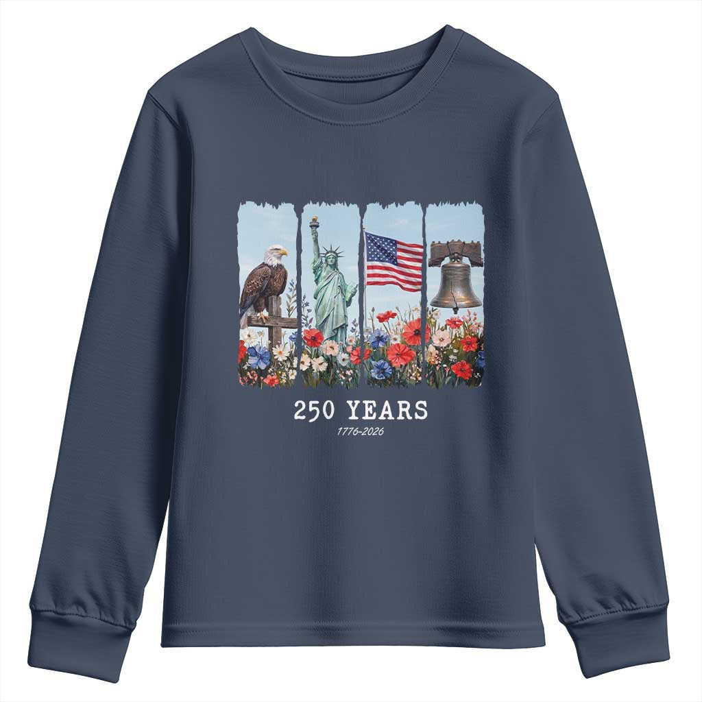 250 Years American 1776 2026 Youth Sweatshirt 250th 4th July Independence Day Eagle Statue of Liberty Flag