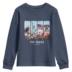 250 Years American 1776 2026 Youth Sweatshirt 250th 4th July Independence Day Eagle Statue of Liberty Flag