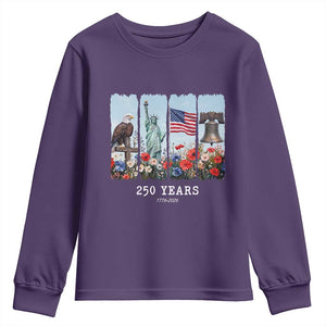 250 Years American 1776 2026 Youth Sweatshirt 250th 4th July Independence Day Eagle Statue of Liberty Flag