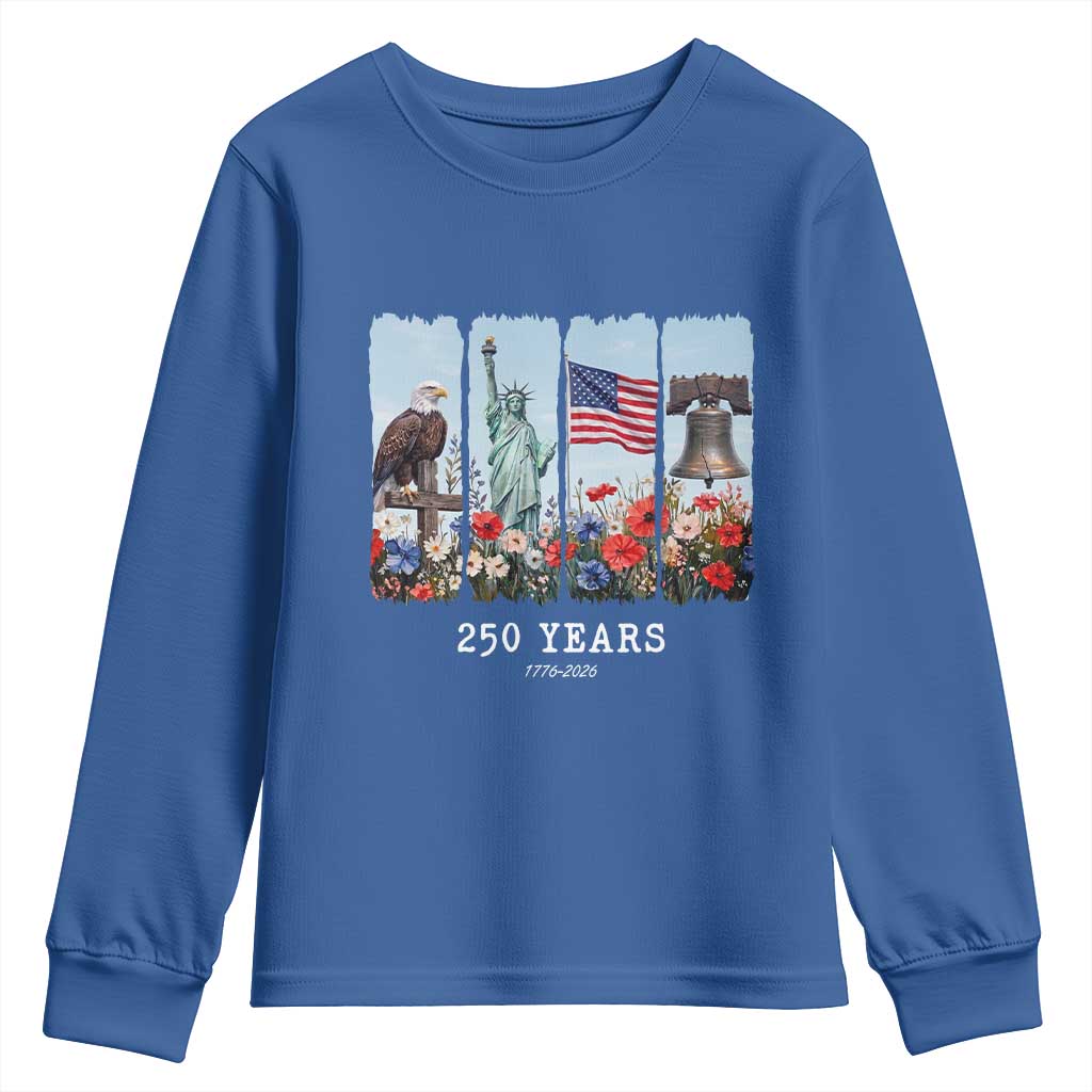 250 Years American 1776 2026 Youth Sweatshirt 250th 4th July Independence Day Eagle Statue of Liberty Flag