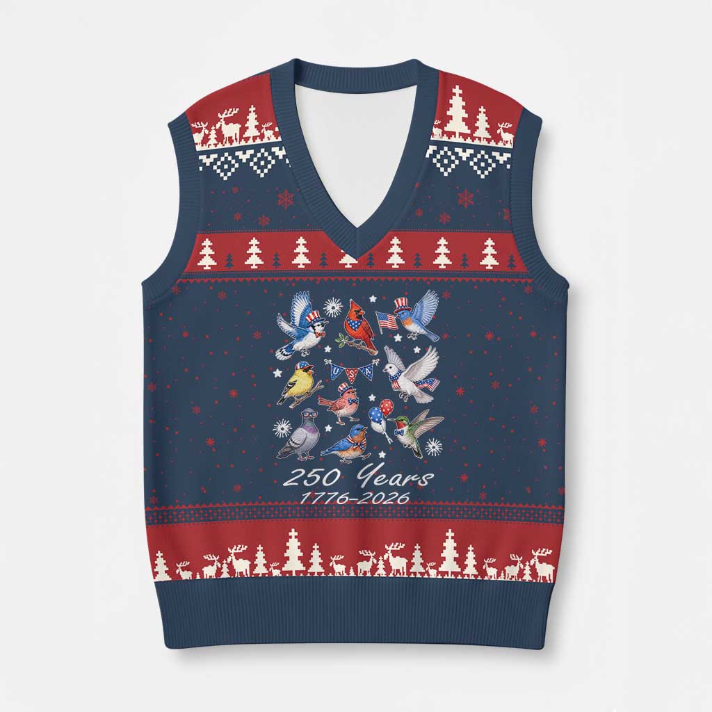 USA 250th Anniversary Bird V-Neck Knit Sweater Vest Patriotic American Birds Independence Day Birdwatchers Birders TS10 Navy Red Print Your Wear