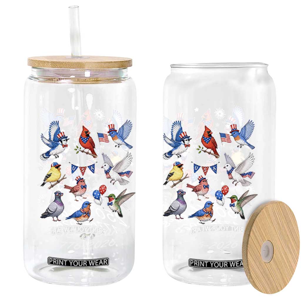 USA 250th Anniversary Bird Glass Can Patriotic American Birds Independence Day Birdwatchers Birders