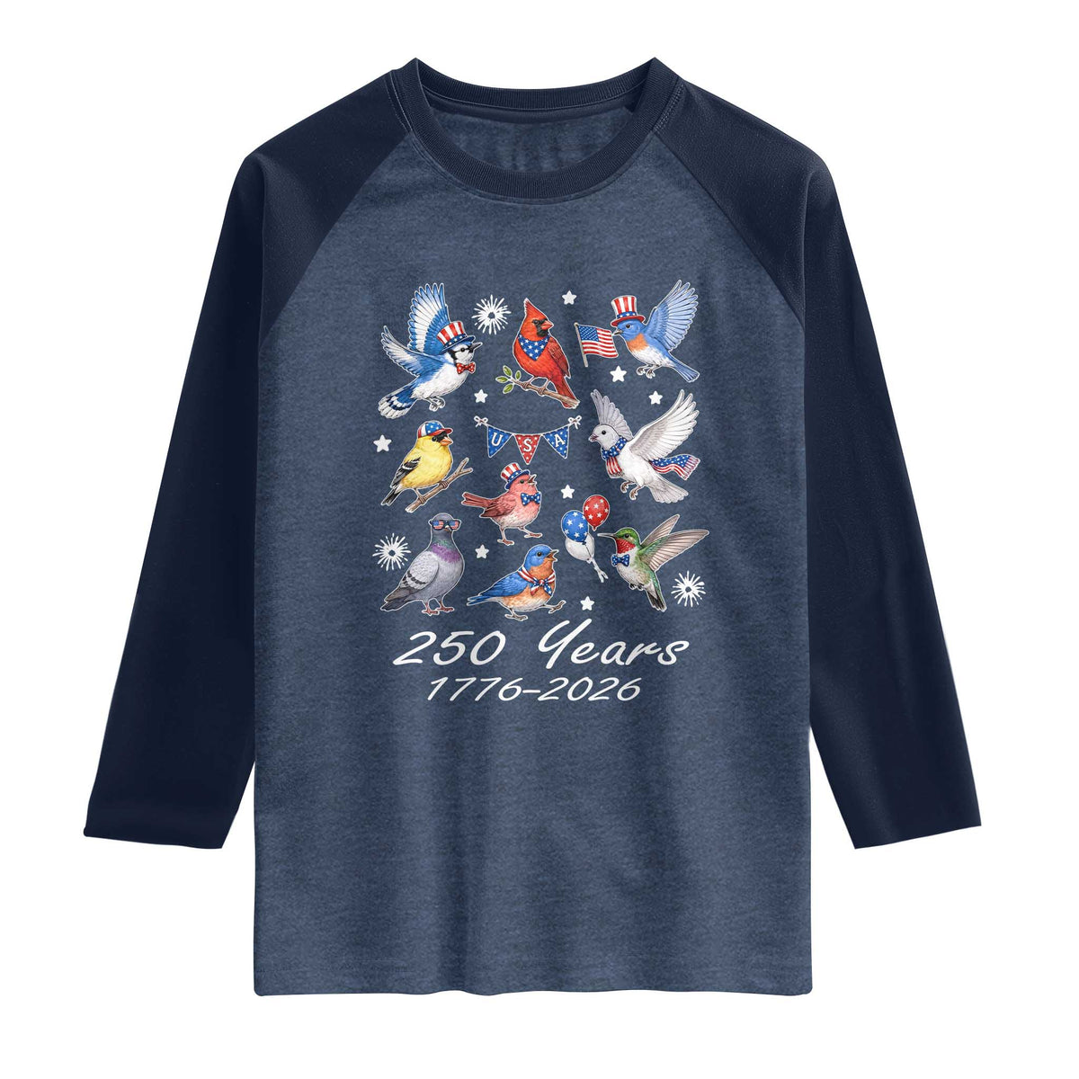 USA 250th Anniversary Bird Raglan Shirt Patriotic American Birds Independence Day Birdwatchers Birders