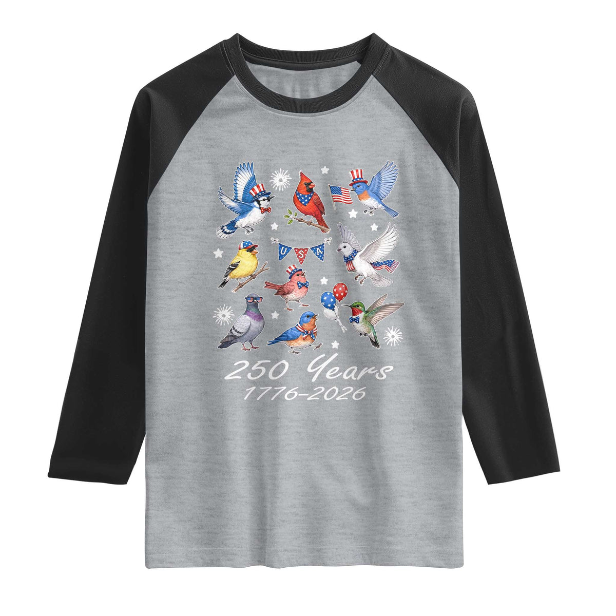 USA 250th Anniversary Bird Raglan Shirt Patriotic American Birds Independence Day Birdwatchers Birders