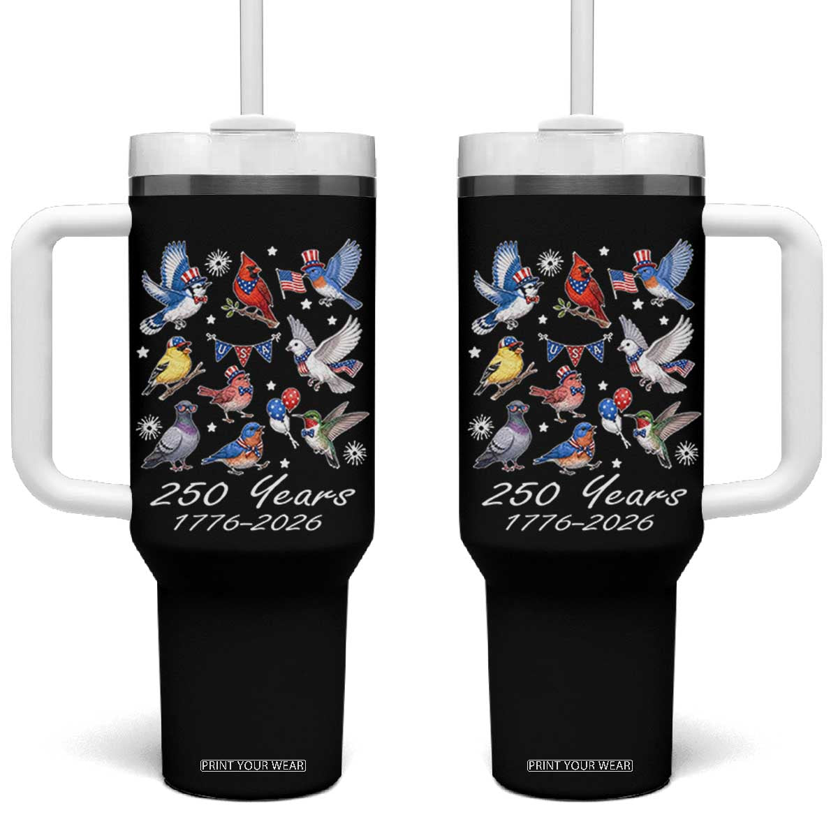 USA 250th Anniversary Bird Tumbler With Handle Patriotic American Birds Independence Day Birdwatchers Birders