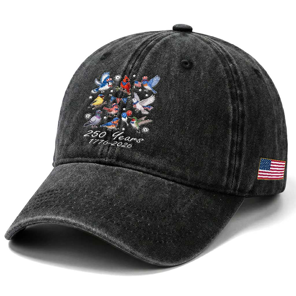 USA 250th Anniversary Bird Washed Cotton Baseball Cap Patriotic American Birds Independence Day Birdwatchers Birders